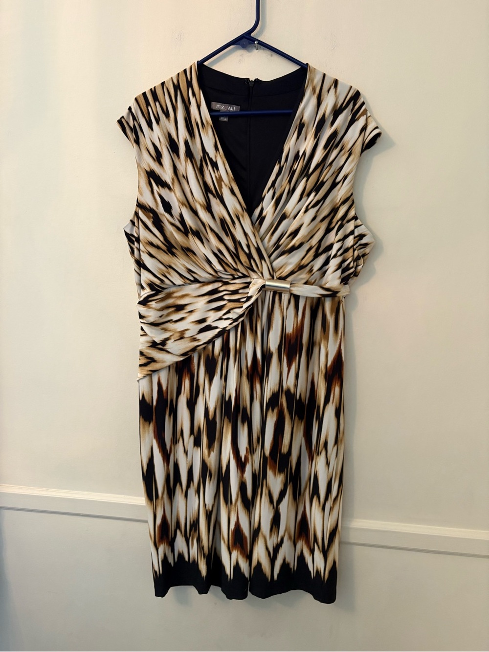 Roz & Ali Knee Length Dress Plus /Cap Sleeve Faux Wrap Upper Fitted Waist-Sz 16